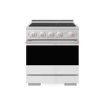 ZLINE 30 in. 4.2 cu. ft. Marino Induction Range with 4 Element Cooktop and Electric Convection Oven in Satin Stainless Steel with White Matte Door (MINRS-WM-30) main image.