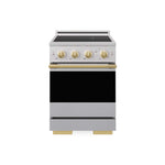 ZLINE Autograph Edition 24 in. 3.2 cu. ft. Marino Induction Range with 3 Element Cooktop and Electric Convection Oven in Satin Stainless Steel with Polished Gold Accents (MINRSZ-24-G) main image.