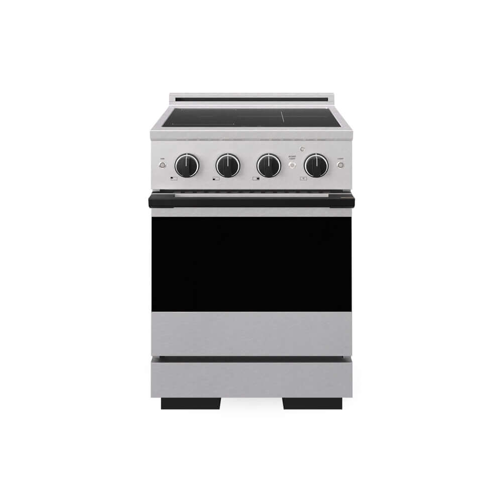 ZLINE Autograph Edition 24 in. 3.2 cu. ft. Marino Induction Range with 3 Element Cooktop and Electric Convection Oven in Satin Stainless Steel with Matte Black Accents (MINRSZ-24-MB) main image.