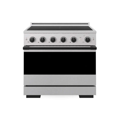 ZLINE Autograph Edition 36 in. 5.2 cu. ft. Marino Induction Range with 5 Element Cooktop and Electric Convection Oven in Satin Stainless Steel with Matte Black Accents (MINRSZ-36-MB) main image.