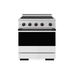 ZLINE Autograph Edition 30 in. 4.2 cu. ft. Marino Induction Range with 4 Element Cooktop and Electric Convection Oven in Satin Stainless Steel with White Matte Door and Matte Black Accents (MINRSZ-WM-30-MB) main image.