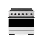 ZLINE Autograph Edition 36 in. 5.2 cu. ft. Marino Induction Range with 5 Element Cooktop and Electric Convection Oven in Satin Stainless Steel with White Matte Door and Matte Black Accents (MINRSZ-WM-36-MB) main image.