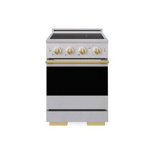 ZLINE Autograph Edition 24 in. 3.2 cu. ft. Marino Induction Range with 3 Element Cooktop and Electric Convection Oven in Stainless Steel with Polished Gold Accents (MINRZ-24-G) main image.