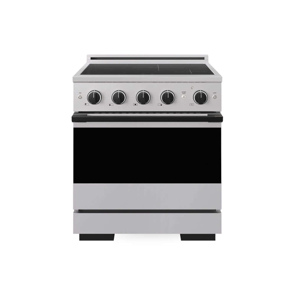 ZLINE Autograph Edition 30 in. 4.2 cu. ft. Marino Induction Range with 4 Element Cooktop and Electric Convection Oven in Stainless Steel with Matte Black Accents (MINRZ-30-MB) main image.