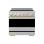 ZLINE Autograph Edition 36 in. 5.2 cu. ft. Marino Induction Range with 5 Element Cooktop and Electric Convection Oven in Stainless Steel with Polished Gold Accents (MINRZ-36-G) main image.
