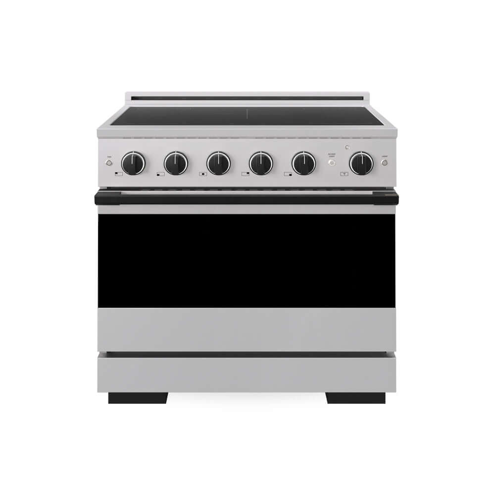 ZLINE Autograph Edition 36 in. 5.2 cu. ft. Marino Induction Range with 5 Element Cooktop and Electric Convection Oven in Stainless Steel with Matte Black Accents (MINRZ-36-MB) main image.