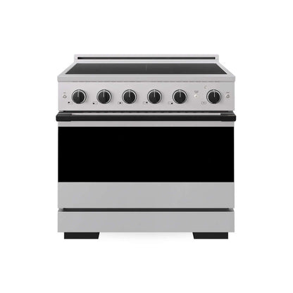 ZLINE Autograph Edition 36 in. 5.2 cu. ft. Marino Induction Range with 5 Element Cooktop and Electric Convection Oven in Stainless Steel with Matte Black Accents (MINRZ-36-MB) main image.