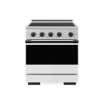 ZLINE Autograph Edition 30 in. 4.2 cu. ft. Marino Induction Range with 4 Element Cooktop and Electric Convection Oven in Stainless Steel with White Matte Door and Matte Black Accents (MINRZ-WM-30-MB) main image.