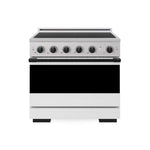 ZLINE Autograph Edition 36 in. 5.2 cu. ft. Marino Induction Range with 5 Element Cooktop and Electric Convection Oven in Stainless Steel with White Matte Door and Matte Black Accents (MINRZ-WM-36-MB) main image.