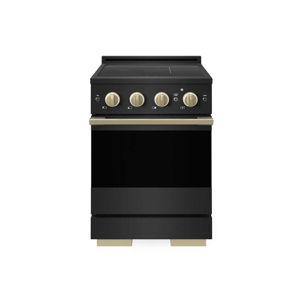 ZLINE Autograph Edition 24 in. 3.2 cu. ft. Marino Induction Range with 3 Element Cooktop and Electric Convection Oven in Black Stainless Steel with Champagne Bronze Accents (MINRBZ-24-CB)