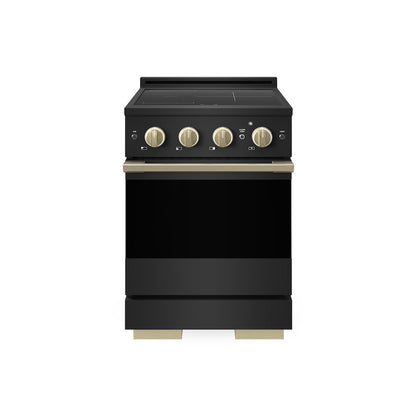 ZLINE Autograph Edition 24 in. 3.2 cu. ft. Marino Induction Range with 3 Element Cooktop and Electric Convection Oven in Black Stainless Steel with Champagne Bronze Accents (MINRBZ-24-CB)