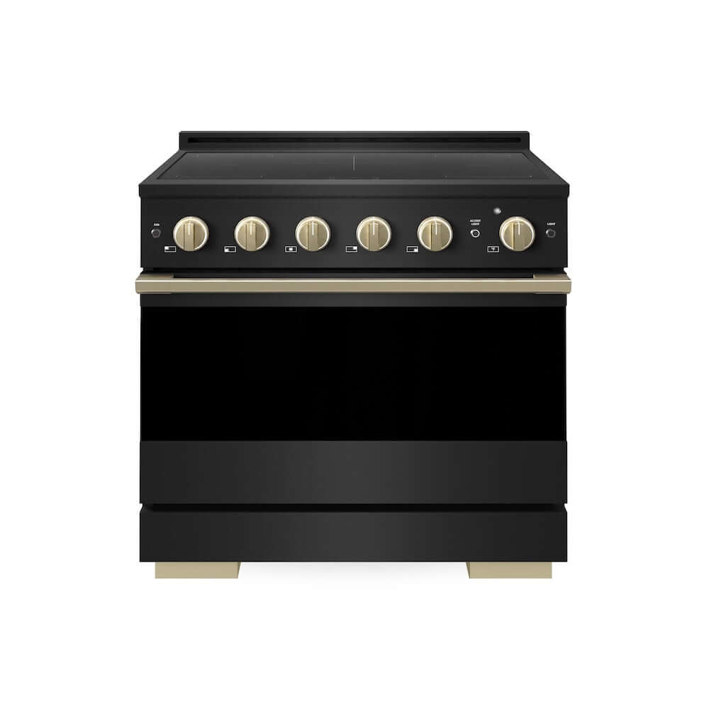 ZLINE Autograph Edition 36 in. 5.2 cu. ft. Marino Induction Range with 5 Element Cooktop and Electric Convection Oven in Black Stainless Steel with Champagne Bronze Accents (MINRBZ-36-CB)