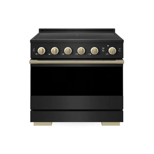 ZLINE Autograph Edition 36 in. 5.2 cu. ft. Marino Induction Range with 5 Element Cooktop and Electric Convection Oven in Black Stainless Steel with Champagne Bronze Accents (MINRBZ-36-CB)