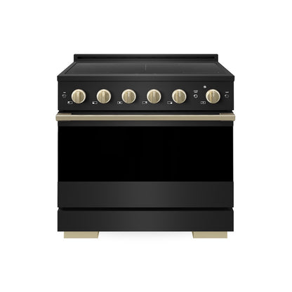ZLINE Autograph Edition 36 in. 5.2 cu. ft. Marino Induction Range with 5 Element Cooktop and Electric Convection Oven in Black Stainless Steel with Champagne Bronze Accents (MINRBZ-36-CB)