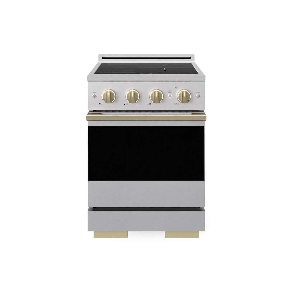ZLINE Autograph Edition 24 in. 3.2 cu. ft. Marino Induction Range with 3 Element Cooktop and Electric Convection Oven in Satin Stainless Steel with Champagne Bronze Accents (MINRSZ-24-CB)