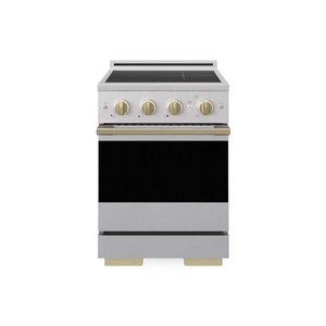 ZLINE Autograph Edition 24 in. 3.2 cu. ft. Marino Induction Range with 3 Element Cooktop and Electric Convection Oven in Satin Stainless Steel with Champagne Bronze Accents (MINRSZ-24-CB)