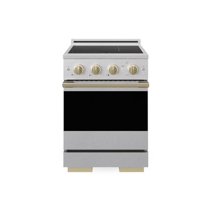 ZLINE Autograph Edition 24 in. 3.2 cu. ft. Marino Induction Range with 3 Element Cooktop and Electric Convection Oven in Satin Stainless Steel with Champagne Bronze Accents (MINRSZ-24-CB)