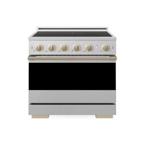 ZLINE Autograph Edition 36 in. 5.2 cu. ft. Marino Induction Range with 5 Element Cooktop and Electric Convection Oven in Satin Stainless Steel with Champagne Bronze Accents (MINRSZ-36-CB)