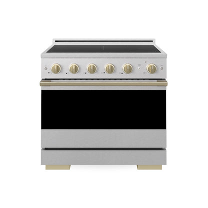 ZLINE Autograph Edition 36 in. 5.2 cu. ft. Marino Induction Range with 5 Element Cooktop and Electric Convection Oven in Satin Stainless Steel with Champagne Bronze Accents (MINRSZ-36-CB)