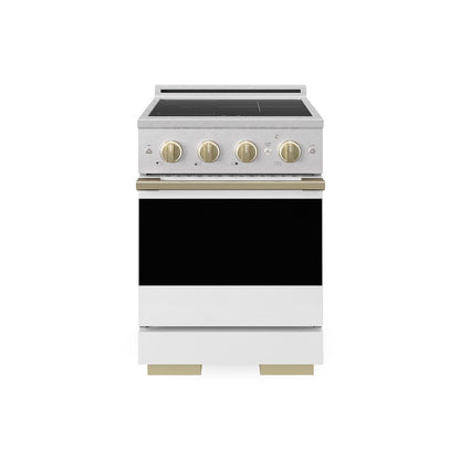 ZLINE Autograph Edition 24 in. 3.2 cu. ft. Marino Induction Range with 3 Element Cooktop and Electric Convection Oven in Satin Stainless Steel with White Matte Door and Champagne Bronze Accents (MINRSZ-WM-24-CB)