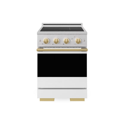 ZLINE Autograph Edition 24 in. 3.2 cu. ft. Marino Induction Range with 3 Element Cooktop and Electric Convection Oven in Satin Stainless Steel with White Matte Door and Polished Gold Accents (MINRSZ-WM-24-G)