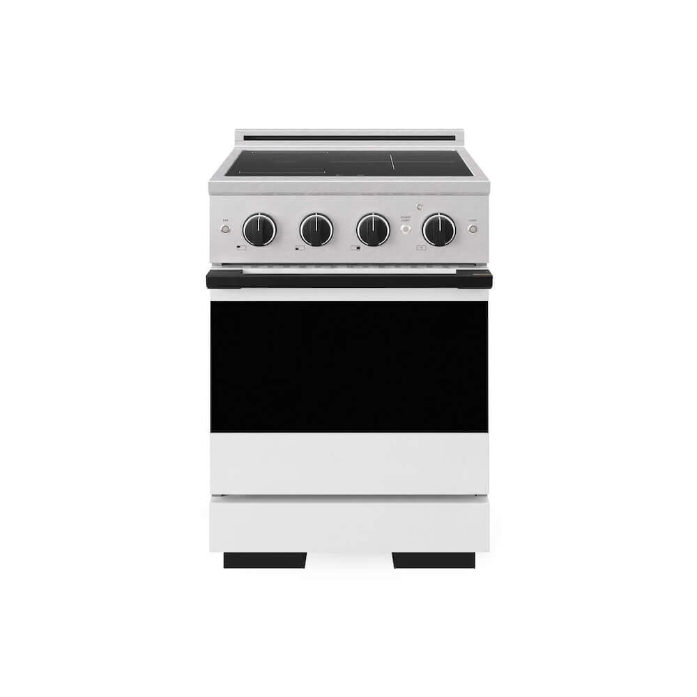 ZLINE Autograph Edition 24 in. 3.2 cu. ft. Marino Induction Range with 3 Element Cooktop and Electric Convection Oven in Satin Stainless Steel with White Matte Door and Matte Black Accents (MINRSZ-WM-24-MB)