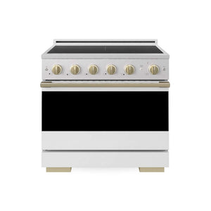 ZLINE Autograph Edition 36 in. 5.2 cu. ft. Marino Induction Range with 5 Element Cooktop and Electric Convection Oven in Satin Stainless Steel with White Matte Door and Champagne Bronze Accents (MINRSZ-WM-36-CB)