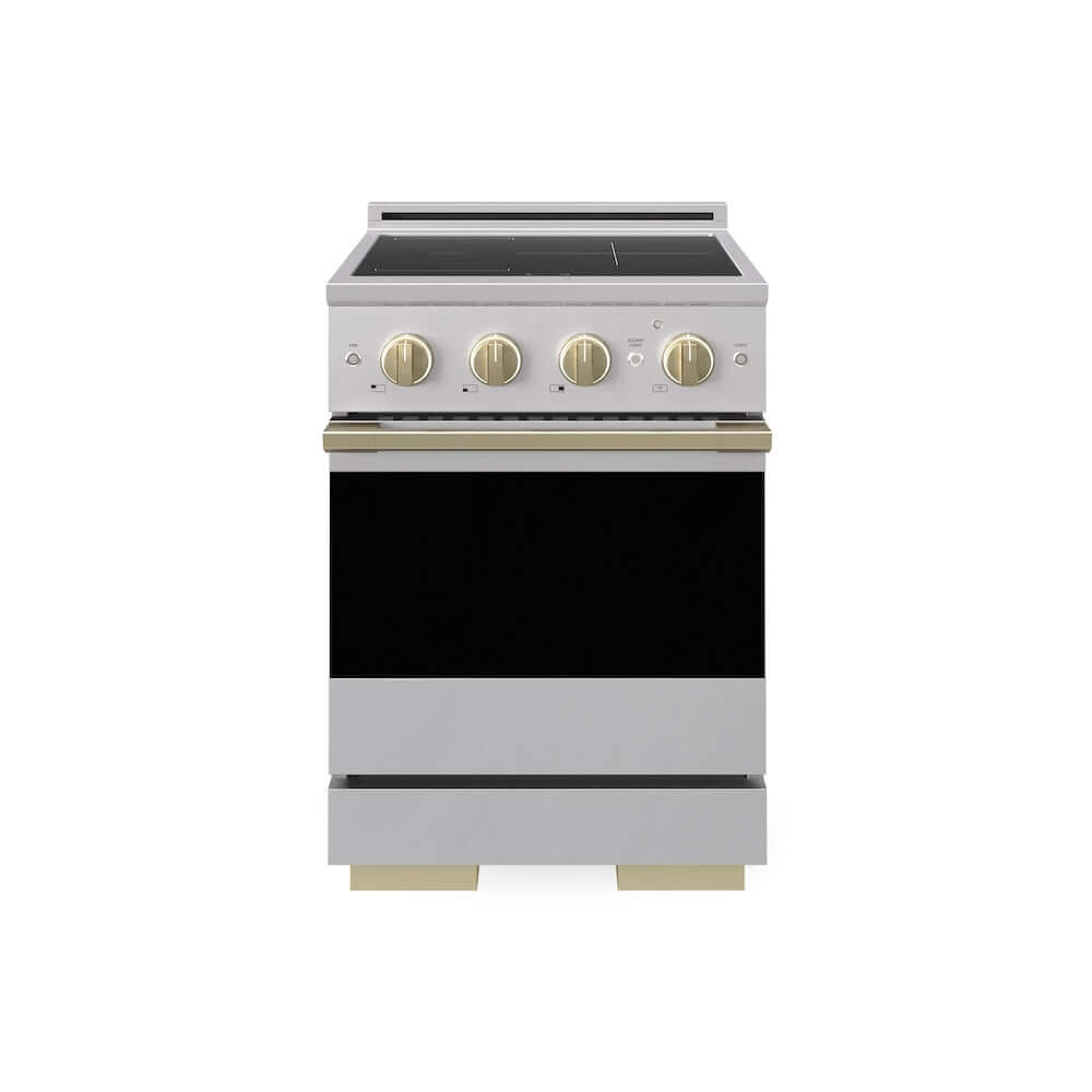 ZLINE Autograph Edition 24 in. 3.2 cu. ft. Marino Induction Range with 3 Element Cooktop and Electric Convection Oven in Stainless Steel with Champagne Bronze Accents (MINRZ-24-CB)