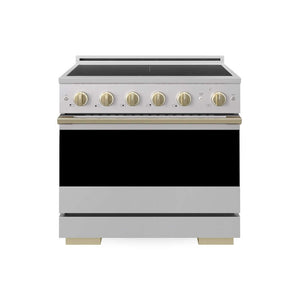 ZLINE Autograph Edition 36 in. 5.2 cu. ft. Marino Induction Range with 5 Element Cooktop and Electric Convection Oven in Stainless Steel with Champagne Bronze Accents (MINRZ-36-CB)