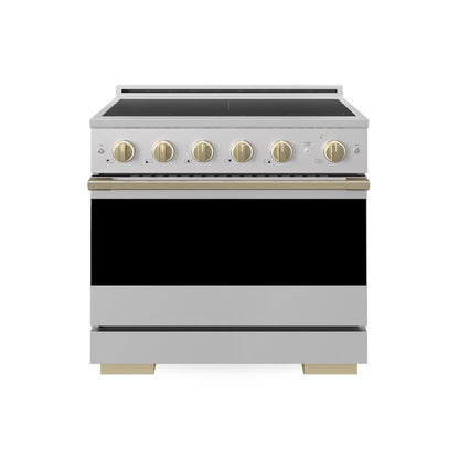 ZLINE Autograph Edition 36 in. 5.2 cu. ft. Marino Induction Range with 5 Element Cooktop and Electric Convection Oven in Stainless Steel with Champagne Bronze Accents (MINRZ-36-CB)