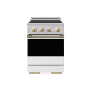 ZLINE Autograph Edition 24 in. 3.2 cu. ft. Marino Induction Range with 3 Element Cooktop and Electric Convection Oven in Stainless Steel with White Matte Door and Champagne Bronze Accents (MINRZ-WM-24-CB)