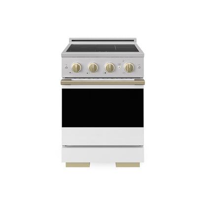 ZLINE Autograph Edition 24 in. 3.2 cu. ft. Marino Induction Range with 3 Element Cooktop and Electric Convection Oven in Stainless Steel with White Matte Door and Champagne Bronze Accents (MINRZ-WM-24-CB)