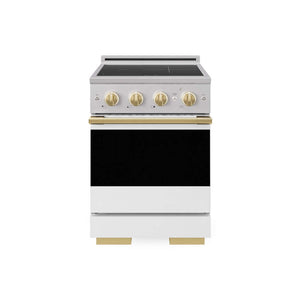 ZLINE Autograph Edition 24 in. 3.2 cu. ft. Marino Induction Range with 3 Element Cooktop and Electric Convection Oven in Stainless Steel with White Matte Door and Polished Gold Accents (MINRZ-WM-24-G)