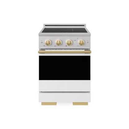 ZLINE Autograph Edition 24 in. 3.2 cu. ft. Marino Induction Range with 3 Element Cooktop and Electric Convection Oven in Stainless Steel with White Matte Door and Polished Gold Accents (MINRZ-WM-24-G)