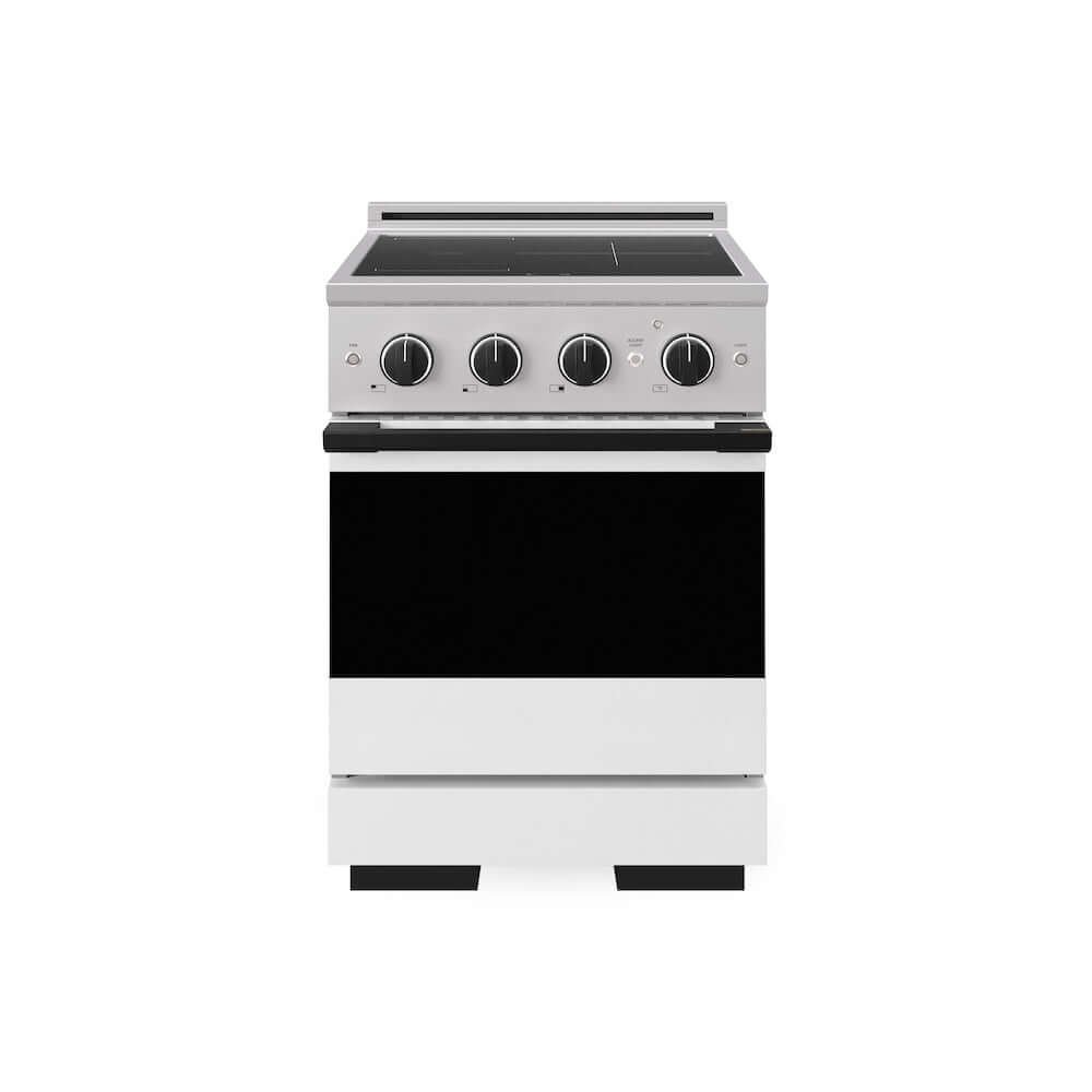 ZLINE Autograph Edition 24 in. 3.2 cu. ft. Marino Induction Range with 3 Element Cooktop and Electric Convection Oven in Stainless Steel with White Matte Door and Matte Black Accents (MINRZ-WM-24-MB)