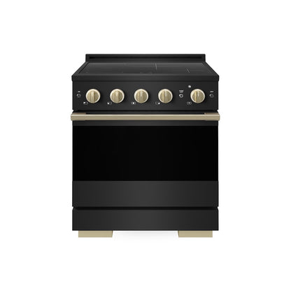 ZLINE Autograph Edition 30 in. 4.2 cu. ft. Marino Induction Range with 4 Element Cooktop and Electric Convection Oven in Black Stainless Steel with Champagne Bronze Accents (MINRBZ-30-CB)