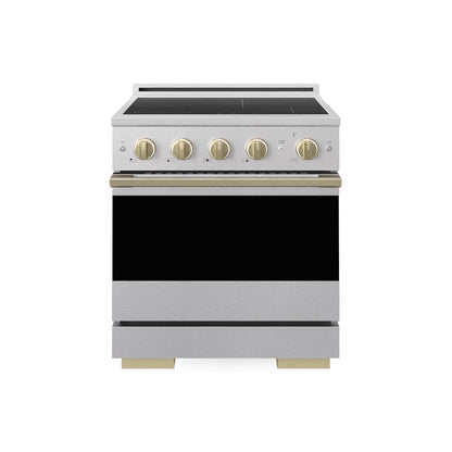 ZLINE Autograph Edition 30 in. 4.2 cu. ft. Marino Induction Range with 4 Element Cooktop and Electric Convection Oven in Satin Stainless Steel with Champagne Bronze Accents (MINRSZ-30-CB)