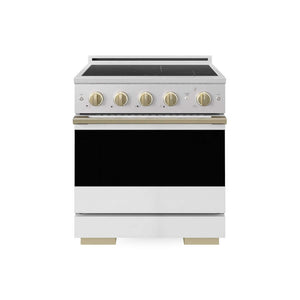 ZLINE Autograph Edition 30 in. 4.2 cu. ft. Marino Induction Range with 4 Element Cooktop and Electric Convection Oven in Satin Stainless Steel with White Matte Door and Champagne Bronze Accents (MINRSZ-WM-30-CB)