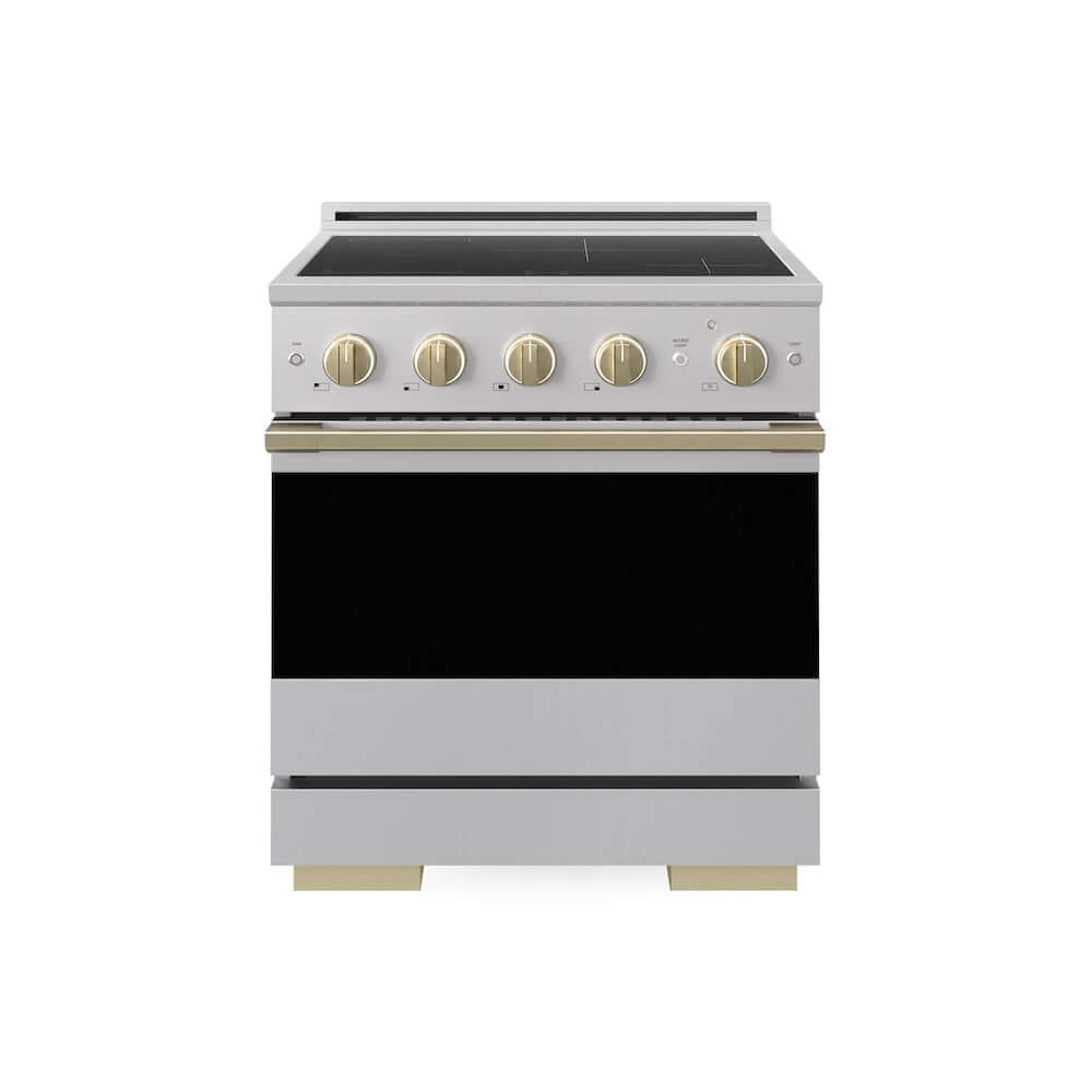 ZLINE Autograph Edition 30 in. 4.2 cu. ft. Marino Induction Range with 4 Element Cooktop and Electric Convection Oven in Stainless Steel with Champagne Bronze Accents (MINRZ-30-CB)