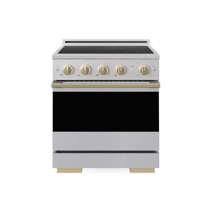 ZLINE Autograph Edition 30 in. 4.2 cu. ft. Marino Induction Range with 4 Element Cooktop and Electric Convection Oven in Stainless Steel with Champagne Bronze Accents (MINRZ-30-CB)