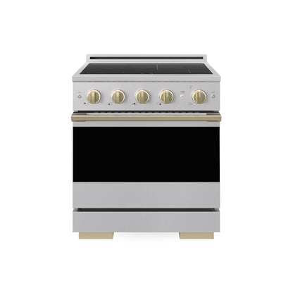 ZLINE Autograph Edition 30 in. 4.2 cu. ft. Marino Induction Range with 4 Element Cooktop and Electric Convection Oven in Stainless Steel with Champagne Bronze Accents (MINRZ-30-CB)