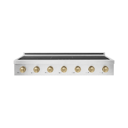 ZLINE Autograph Edition 48 in. Paramount Induction Rangetop with 7 Element Cooktop in Satin Stainless Steel and Champagne Bronze Accents (SINRTSZ-48-CB)
