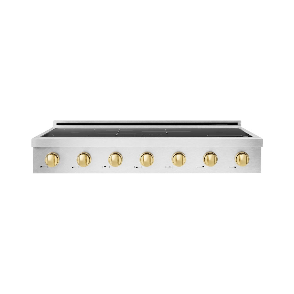 ZLINE Autograph Edition 48 in. Paramount Induction Rangetop with 7 Element Cooktop in Satin Stainless Steel and Polished Gold Accents (SINRTSZ-48-G)