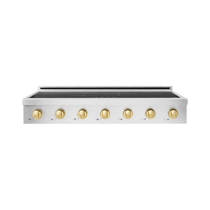 ZLINE Autograph Edition 48 in. Paramount Induction Rangetop with 7 Element Cooktop in Satin Stainless Steel and Polished Gold Accents (SINRTSZ-48-G)