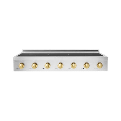 ZLINE Autograph Edition 48 in. Paramount Induction Rangetop with 7 Element Cooktop in Satin Stainless Steel and Polished Gold Accents (SINRTSZ-48-G)