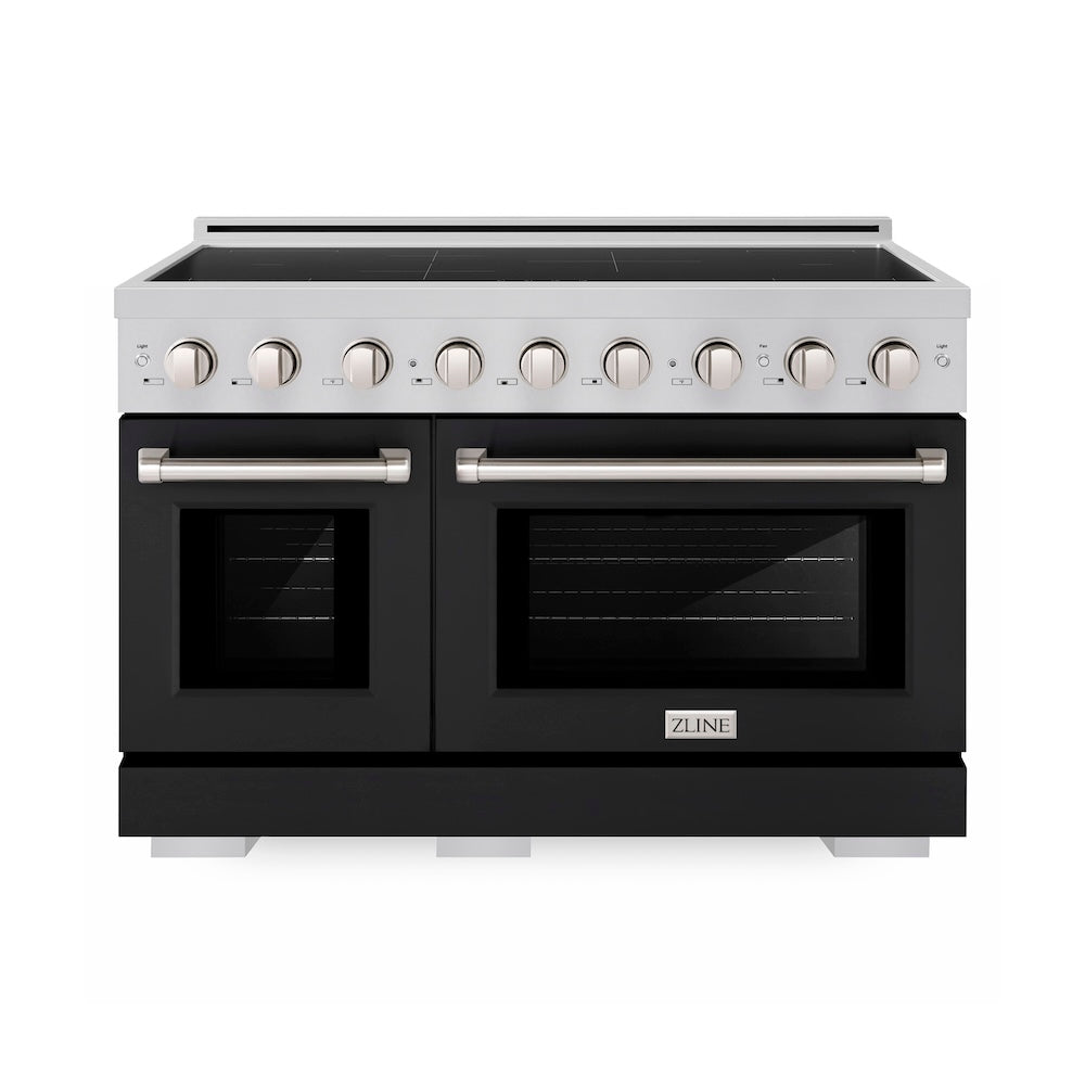 ZLINE 48 in. 6.7 cu. ft. Paramount Induction Range with 7 Element Cooktop and Dual Ovens in Stainless Steel with Black Matte Doors (SINR-BLM-48)