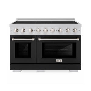 ZLINE 48 in. 6.7 cu. ft. Paramount Induction Range with 7 Element Cooktop and Dual Ovens in Stainless Steel with Black Matte Doors (SINR-BLM-48)