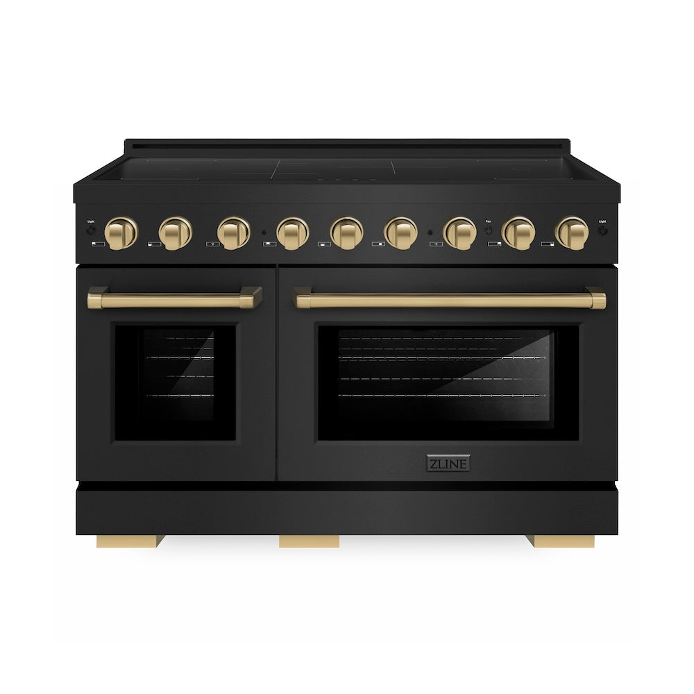 ZLINE Autograph Edition 48 in. 6.7 cu. ft. Paramount Induction Range with 7 Element Cooktop and Dual Ovens in Black Stainless Steel with Champagne Bronze Accents (SINRBZ-48-CB)
