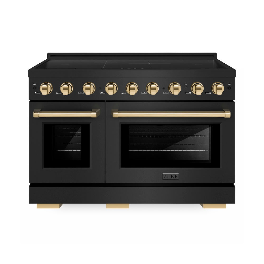 ZLINE Autograph Edition 48 in. 6.7 cu. ft. Paramount Induction Range with 7 Element Cooktop and Dual Ovens in Black Stainless Steel with Polished Gold Accents (SINRBZ-48-G)