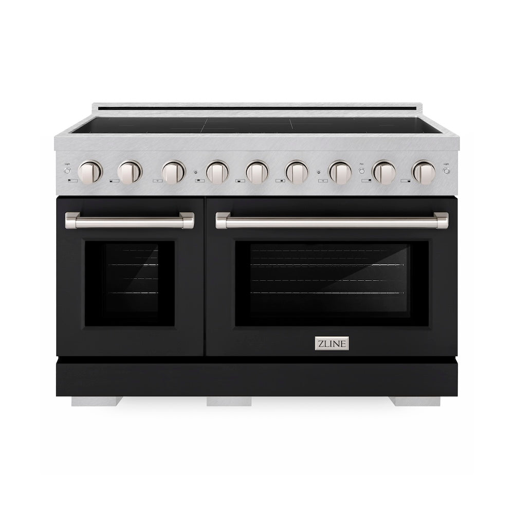 ZLINE 48 in. 6.7 cu. ft. Paramount Induction Range with 7 Element Cooktop and Dual Ovens in Satin Stainless Steel with Black Matte Doors (SINRS-BLM-48)